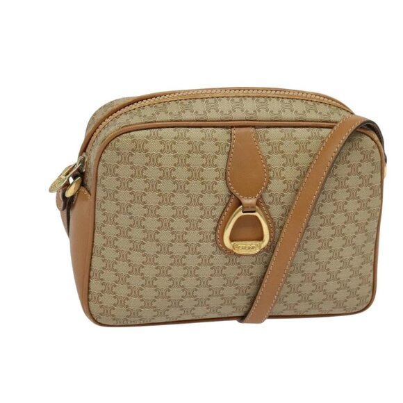 CELINE Macadam Canvas Shoulder Bag PVC Beige Gold Auth 126031 - Picture 1 of 16